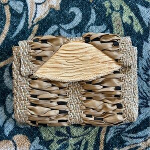 Maria La Rosa Black and Tan Woven Metallic clutch